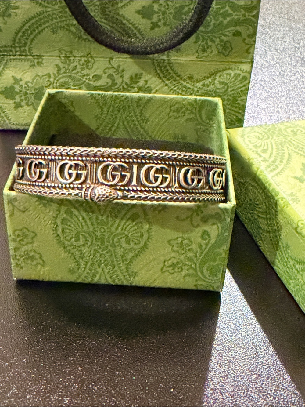 Authentic GUCCI Sterling Silver GG Marmont Snake Cuff Bracelet